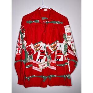 1940s Wayne Maid Christmas Nostalgia Postcards Santa Poinsettias Volup Shirt XL